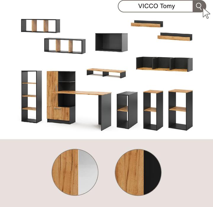 Produktbild Vicco Schreibtisch Tomy, Anthrazit/Goldkraft Eiche, 150 x 59 cm 4er Set