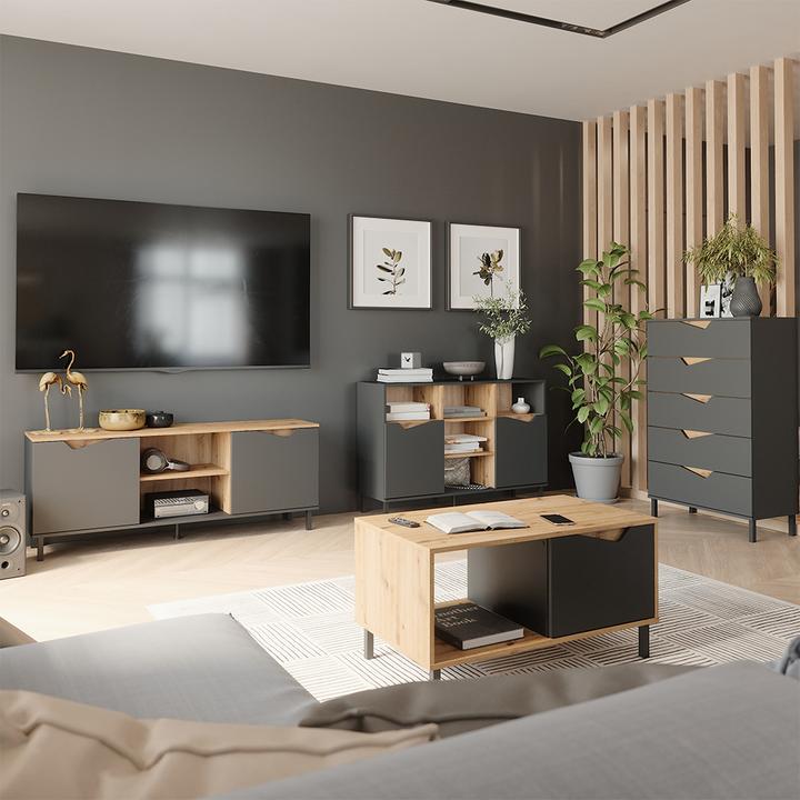 Image du produit Vicco Kommode Marelle, Anthrazit/Artisan, 76 x 120 cm mit 5 Schubladen (76 x 38 x 120 cm)