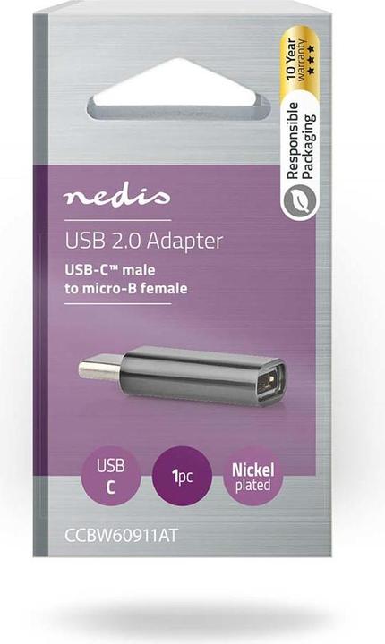 Actual product image Nedis USB-C™ Adapter | USB 2.0 | USB-C™ Plug | USB Micro-B Socket | 480 Mbps | Gold-plated | Anthra