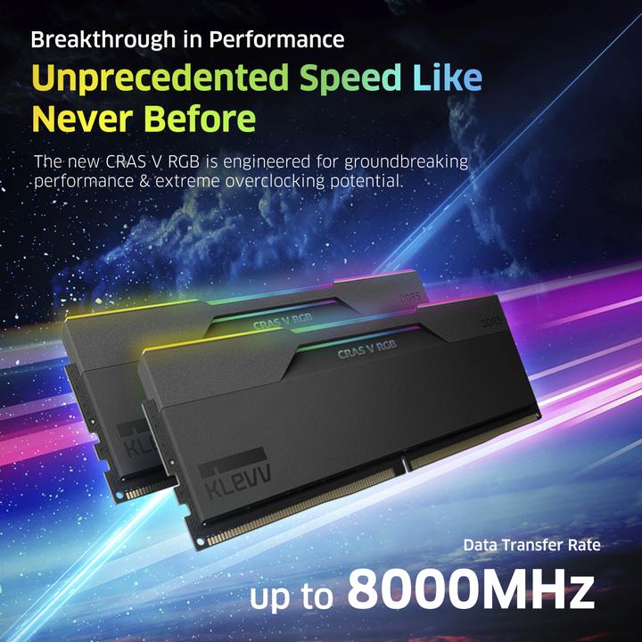 Actual product image Klevv 48GB (24GBx2) CRAS V DDR5 6000MHz UDIMM Kit, Black (2 x 24GB, 6000 MHz, DDR5 RAM)