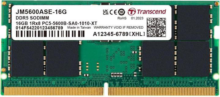 Actual product image Transcend SO-DIMM 16GB JetRam DDR5 5600MHz 1Rx8 2Gx8 CL46 1.1V (1 x 16GB, 5600 MHz, DDR5 RAM, SO-DIMM)