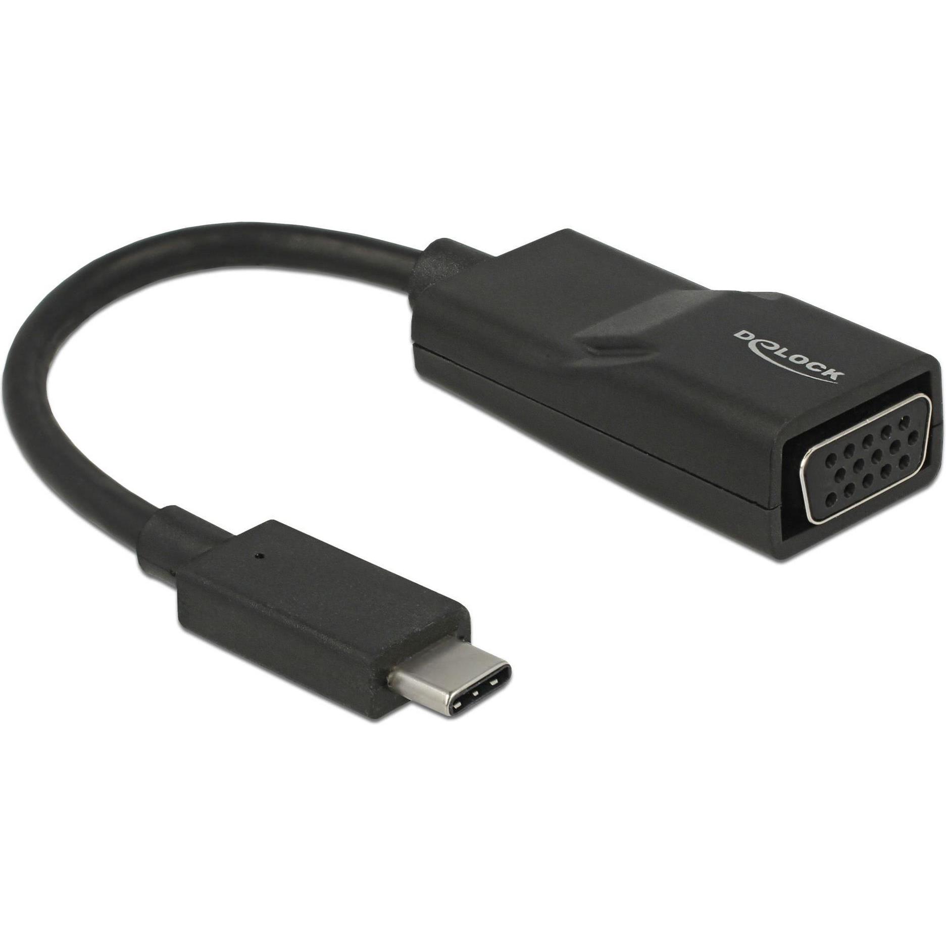 Delock Monitoradapter USB Typ-C/ST zu VGA/BU (VGA, 8 cm), Data + Video Adapter, Schwarz