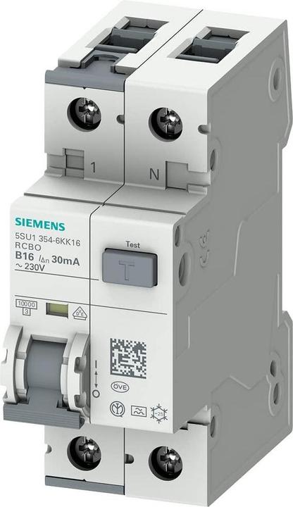 Produktbild Siemens RCBO type A 30mA, 10kA, 1+N-pole B 16A