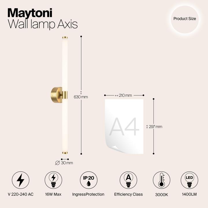 Produktbild Maytoni Axis LED Wandleuchte, Wandlampe 16W Gold-Farbe Warmweiss (700 lm)