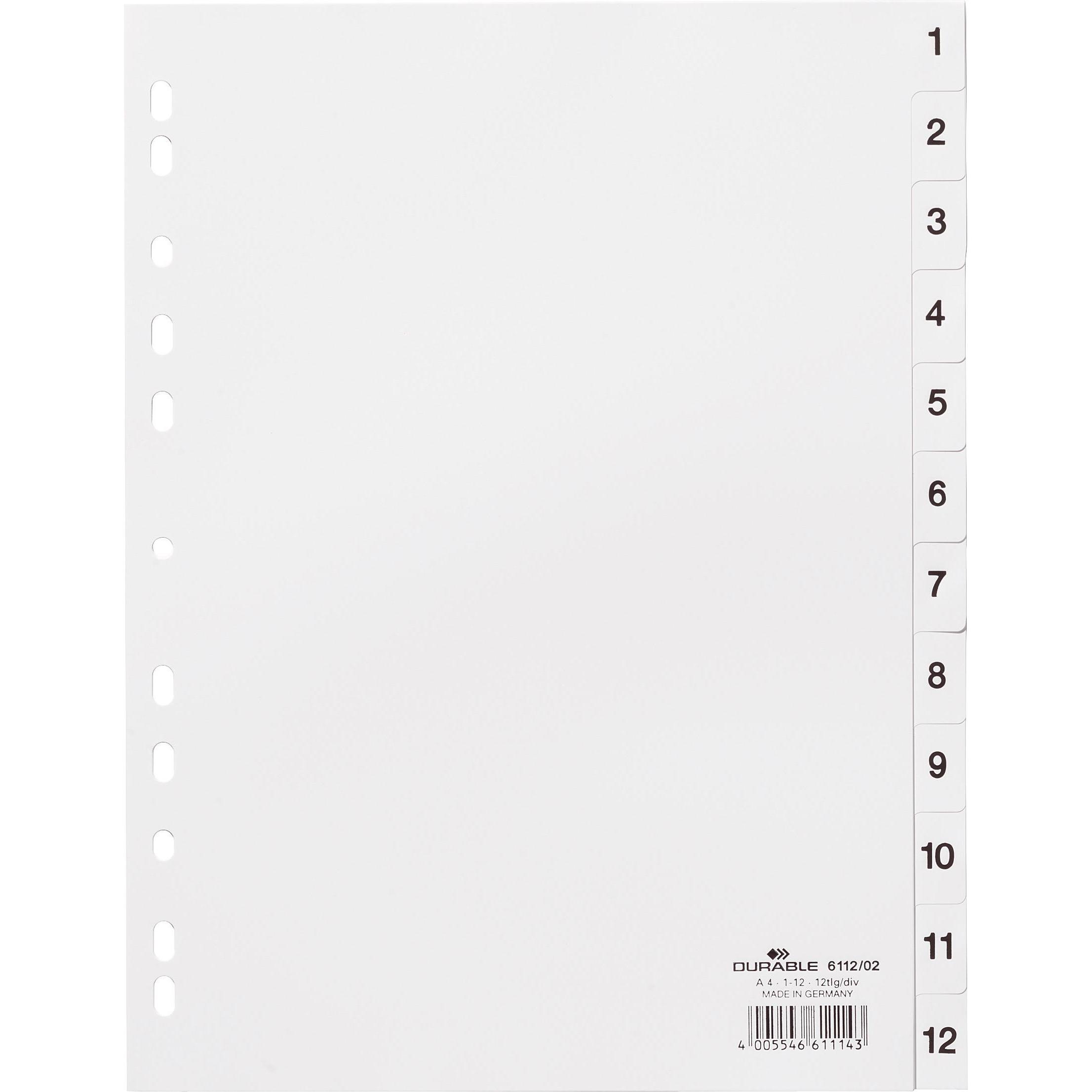 15x Durable, Ordner Zubehör, Register A4 1-12, mit Indexblatt