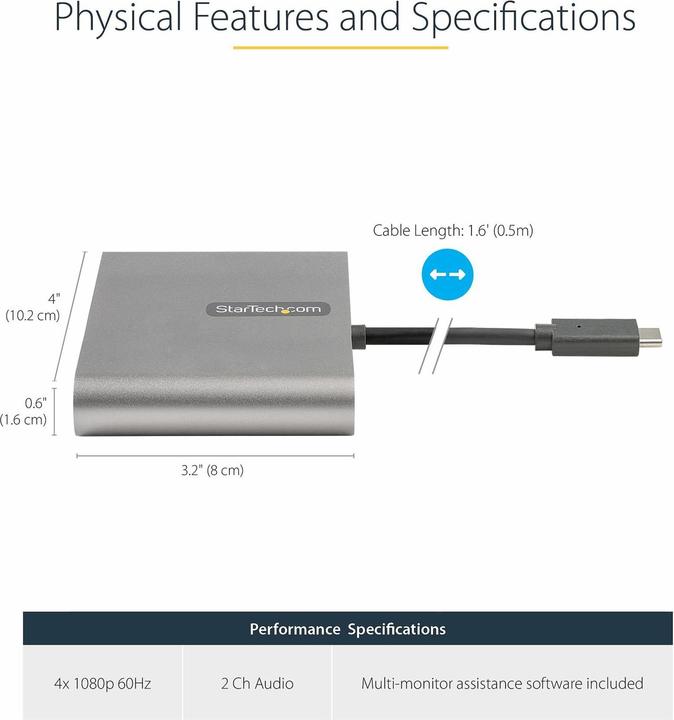 Immagine prodotto StarTech Da USB-C a 4x (USB-C, 50 cm)