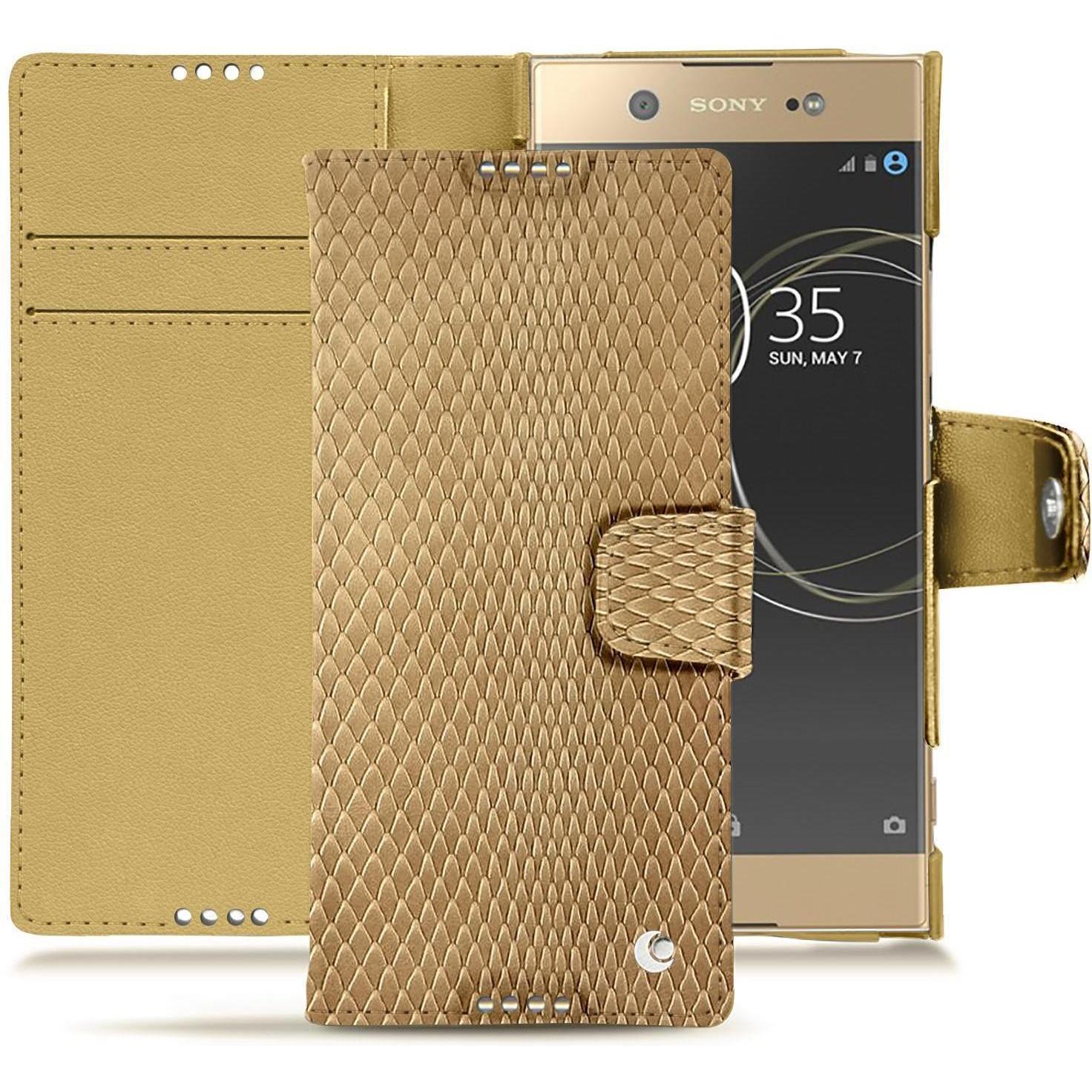 Noreve Lederschutzhülle Wallet (Sony Xperia XA1 Ultra), Smartphone Hülle, Beige