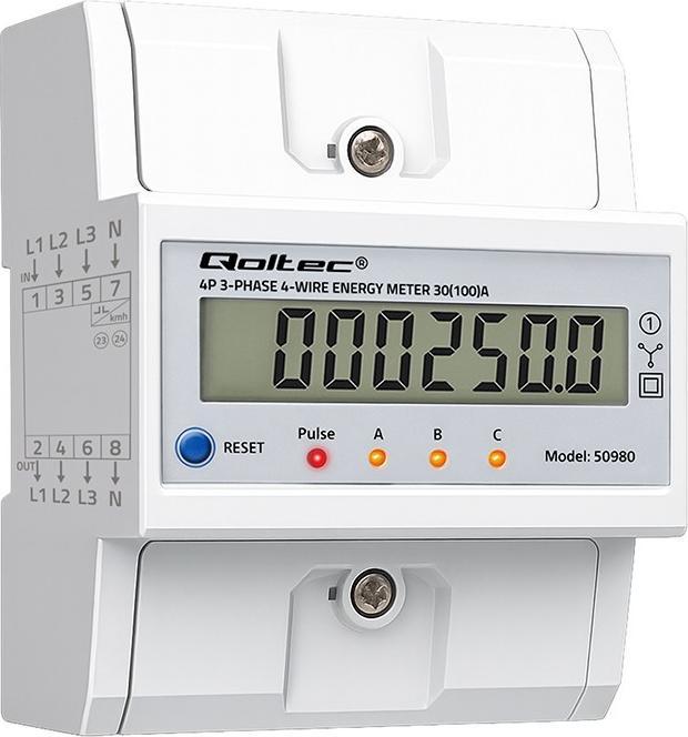 Qoltec Dreiphasen-Elektronikzähler mit Rückstellfunktion