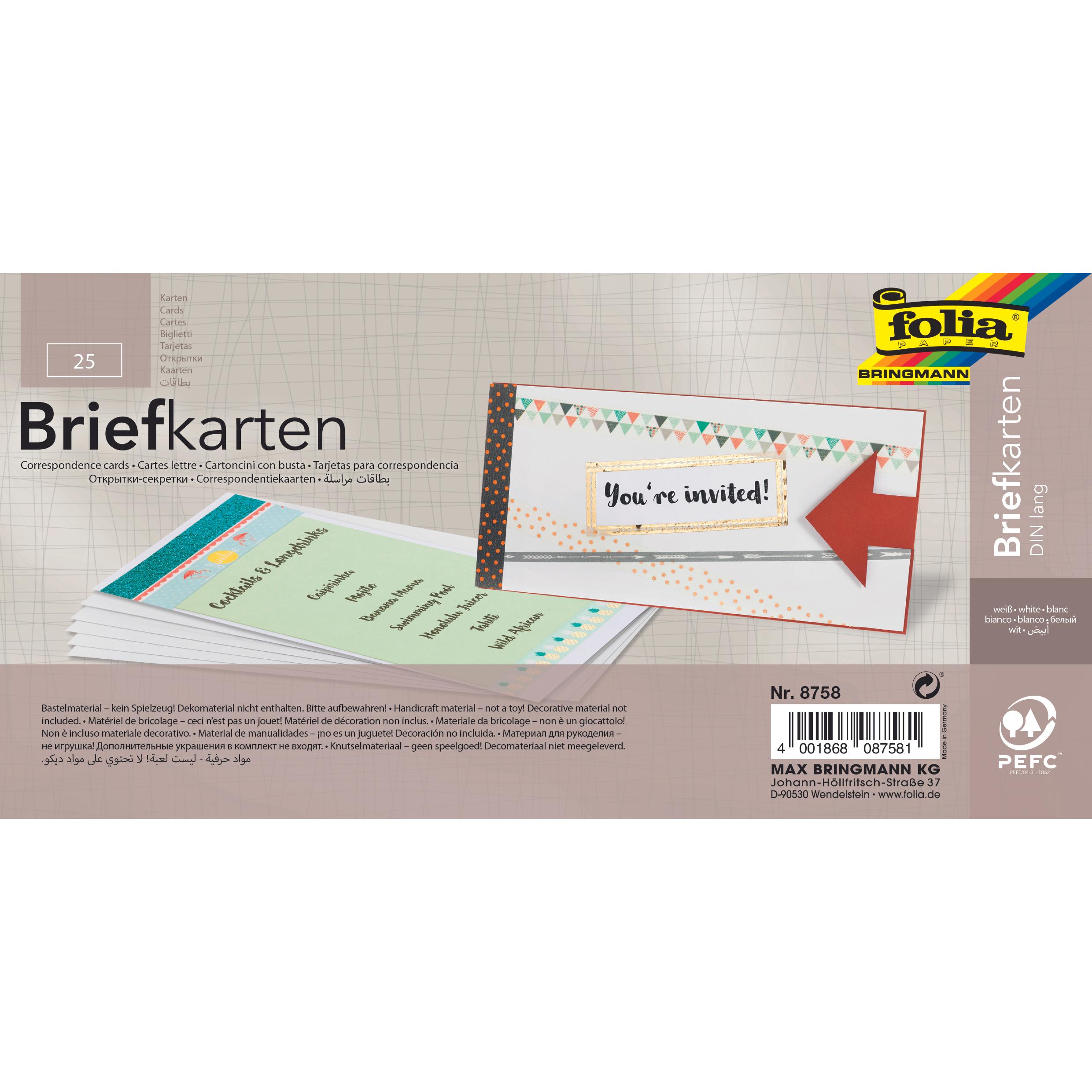 Thumbnail - Folia, Bastelpapier, Briefkarte DIN Lang weiss (25 x)
