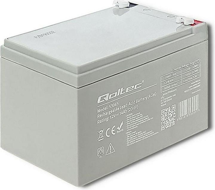 Actual product image Qoltec 53045 - Battery / accumulator - 14 Ah - 12 V - White - 210 A - 15 cm (12 V, 14 Ah)