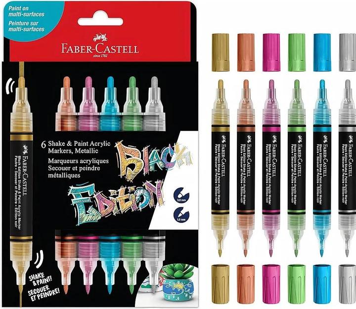 Immagine prodotto Faber-Castell - Black Edition Shake & Paint Acrylic Markers Set of 6 (Metallic Colours) (285517) (6x)