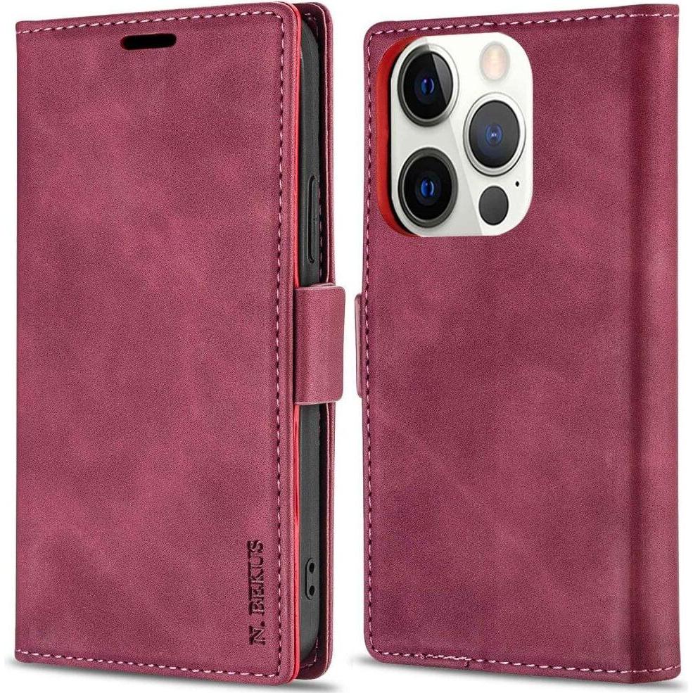 Thumbnail - N.Bekus iPhone 15 Pro Max - Flip Case Hülle weinrot (Apple iPhone 15 Pro Max), Smartphone Hülle, Rot