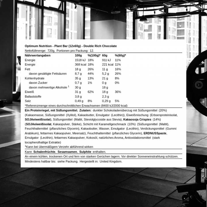 Produktbild Optimum Nutrition plant Protein Bar (12 x 60G) (Double Rich Chocolate, 12 Stk., 720 g)