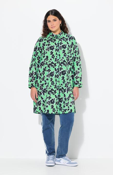 Produktbild Ulla Popken Longbluse, Blüten, A-Linie, Hemdkragen, Langarm (60)