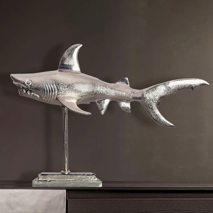 Produktbild FineBuy Deko Hai 70 cm Aluminium Wohndeko Design Dekoration Maritim Modern Alu