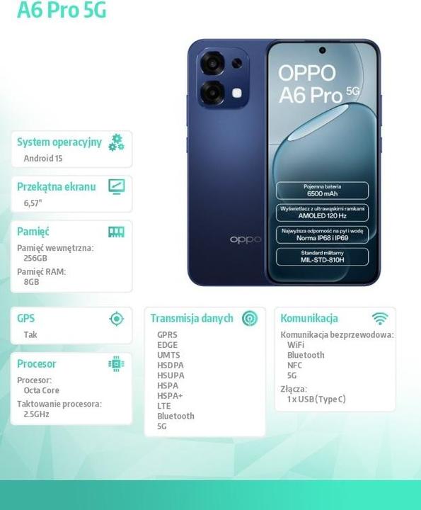 Actual product image OPPO A6 Pro (256 GB, Stellar Black, 6.57", Dual SIM, 5G)