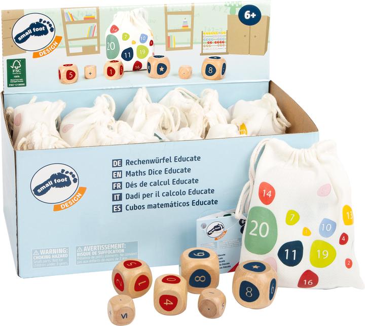 Actual product image small foot Wooden cube with mathematics (German)