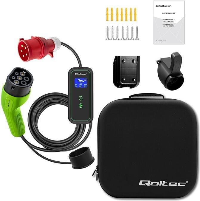Produktbild Qoltec Intelligentes Gerät 52478 Mobiles EV-Ladegerät 11kw (Typ 2, 11 kW, 16 A, CEE16 rot)