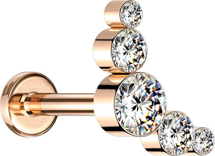 Immagine prodotto Star Piercing Micro Labret filo interno oro rosa cinque cristalli argento (senza ottone, Acciaio chirurgico 316L)