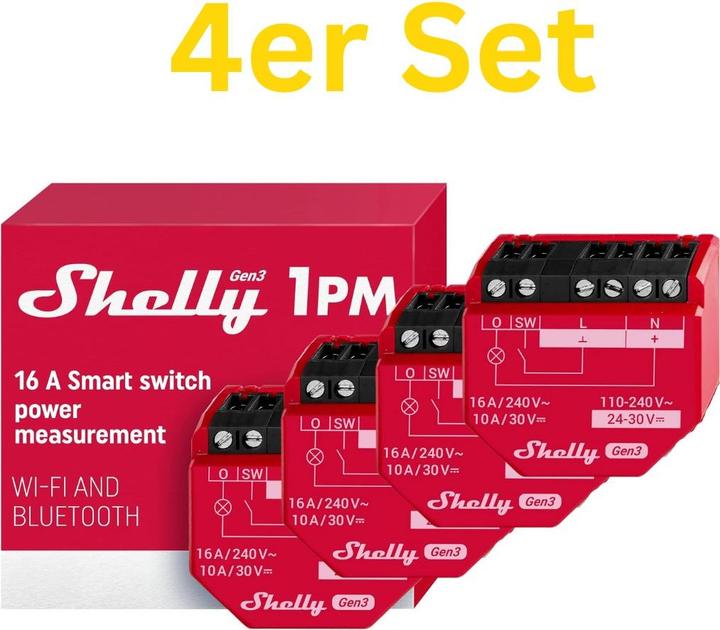 Produktbild Shelly 1PM Gen3 x4 (Schaltaktor)