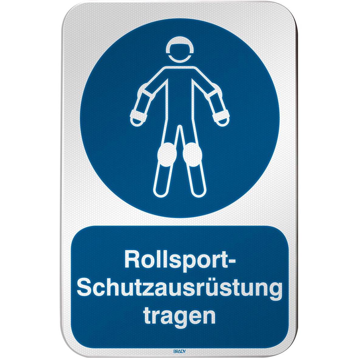 Brady M/M049/DE380/RLFBD-400X600-1, ISO Sicherheitsschild - Rollsport-Schutzausrüstung tragen, Alu (305922)