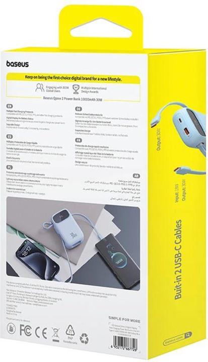 Image du produit Baseus Banque d'alimentation QPow 2 10000mAh 30W 2xUSB-C (blue) (10000 mAh, 30 W)