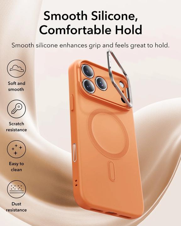 Produktbild ESR Classic Hybrid Magnetic Case (Camera Control, Stash Stand), for iPhone 17 Pro, Frosted Orange (Apple iPhone 17 Pro)