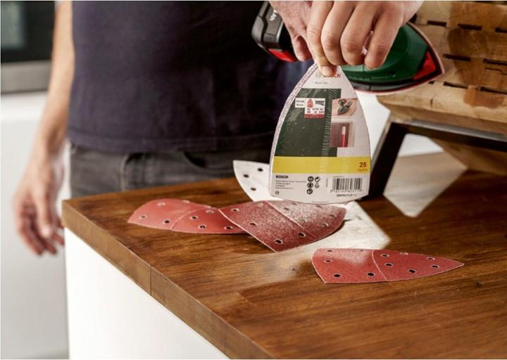 Actual product image Bosch Zubehör Sanding sheet set for multi-sander, 25-piece, 11 holes, 102 x 62 mm, 40 - 180 (40, 80, 120, 180)