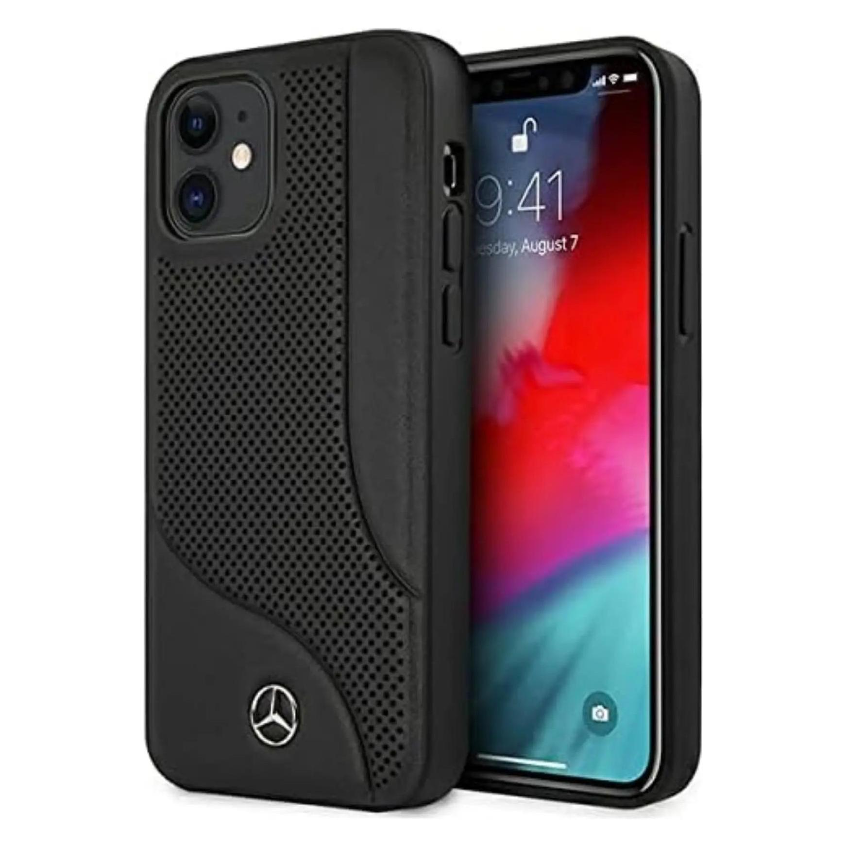 Mercedes MEHCP12SCDOBK IPhone 12 Mini 5, 4" Czarny/black Hardcase Leather Perforated Area (Apple IPhone 12 Mini), Smartphone Hülle, Schwarz