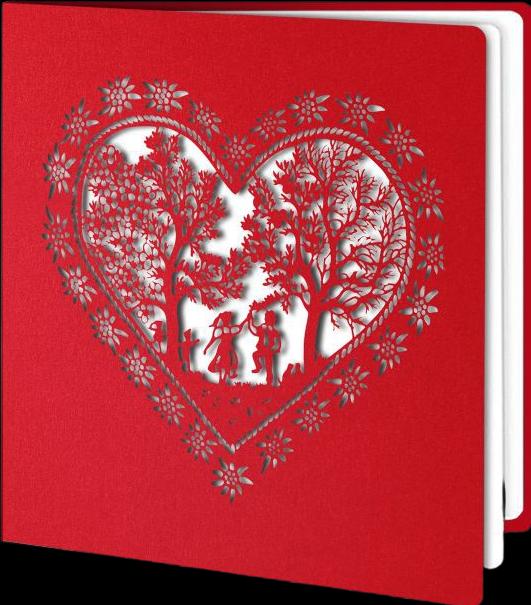 Produktbild Hervorragend Scherenschnitt Karte Herz Hochzeit rot weiss (1 Stk.)
