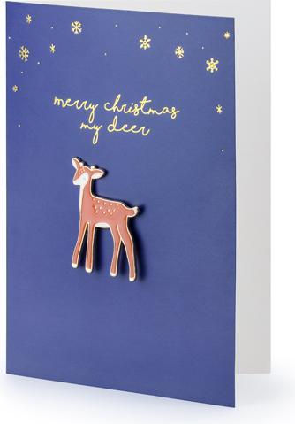 Partydeco Card with enamel pin Deer, 10.5x14.8cm (1 pkt / 1 pc.) (1 pcs.)