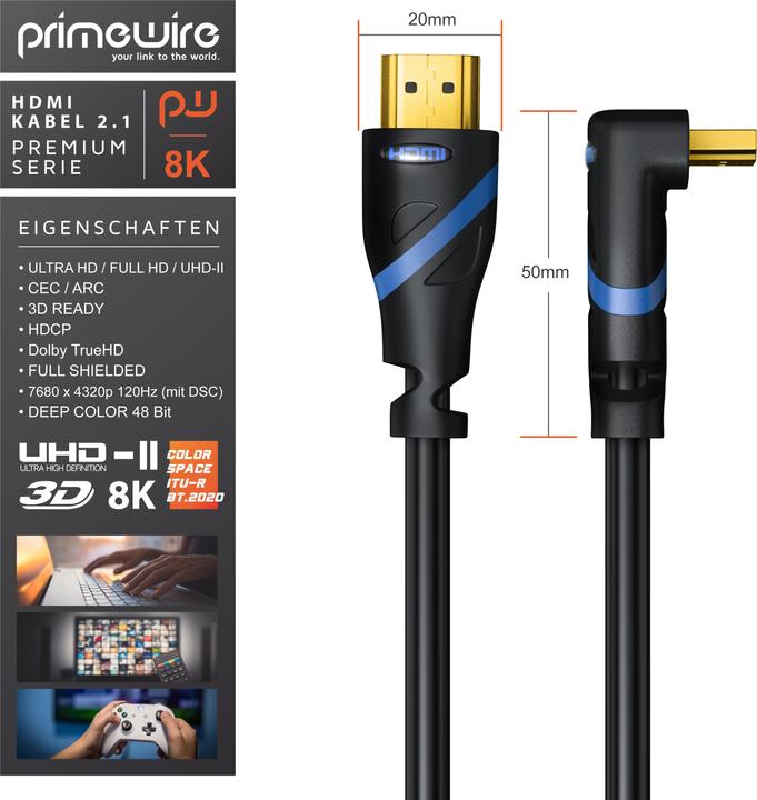 Produktbild Primewire HDMI Kabel 2.1, 8K Premium UHD High Speed, 7680x4320 @ 240 Hz mit DSC - 4k @ 240Hz mit DSC (0.50 m, HDMI)