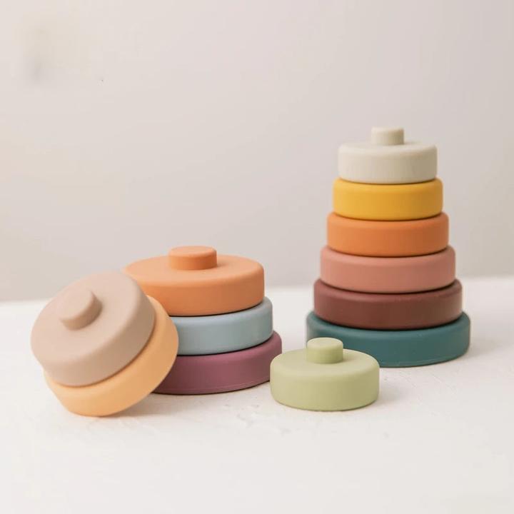 Actual product image Activity Board 6pcs baby building blocks toy round shape construction toy children soft silicone stacking