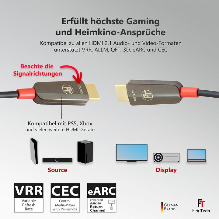 Produktbild FeinTech VMI90080 Optisches HDMI Glasfaser-Hybrid Kabel 8K 60Hz / 4K 120Hz 48 Gbps 8 m (8 m)