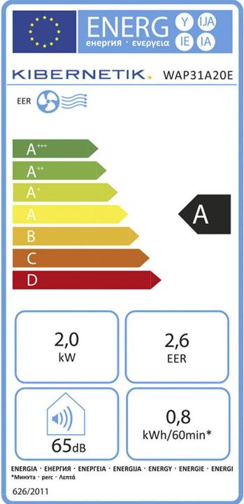 Label énergétique Kibernetik FSP mobiles Klimagerät Light 2000W / 7000 BTU / 20m² (20 m², 7000 BTU/h)
