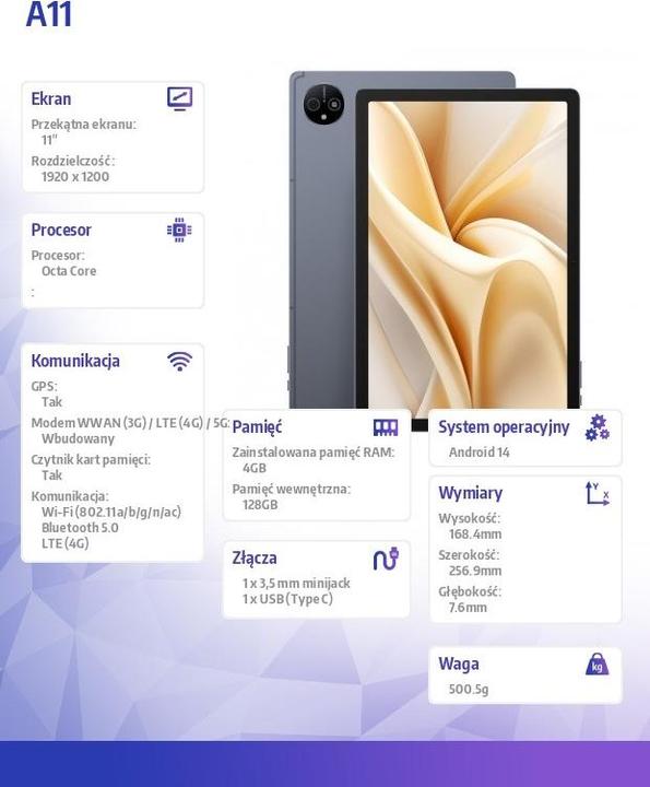 Produktbild Ulefone Tablet A11 4GB/128GB LTE (4G, 11", 128 GB, Grau)