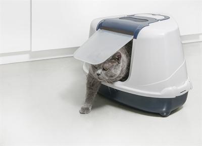 Actual product image Moderna Hoek Kattenbak Flip Donkerblauw/Wit (Cat litter tray open)