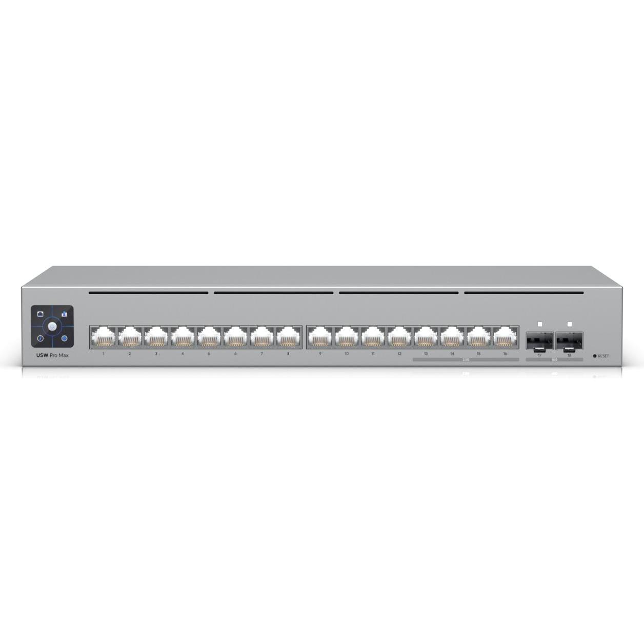 Ubiquiti Pro Max 16 Managed Switch 2x 10G SFP+, 4x 2.5GbE, 12x 1GbE (18 Ports), Netzwerk Switch, Gra