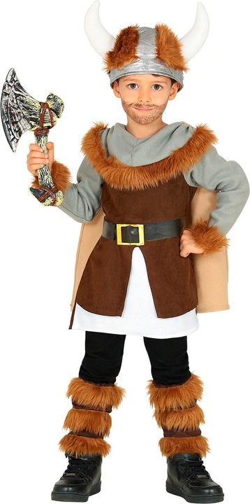 Immagine prodotto Widmann Costume da vichingo da ragazzo con tunica, cintura e mantello, scaldamuscoli, elmo (116)
