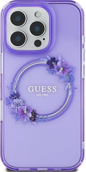 Actual product image Guess GUHMP16SHFWFCU iPhone 16 6.1" fioletowy/purple hardcase IML Flowers Wreath MagSafe (Apple iPhone 16)