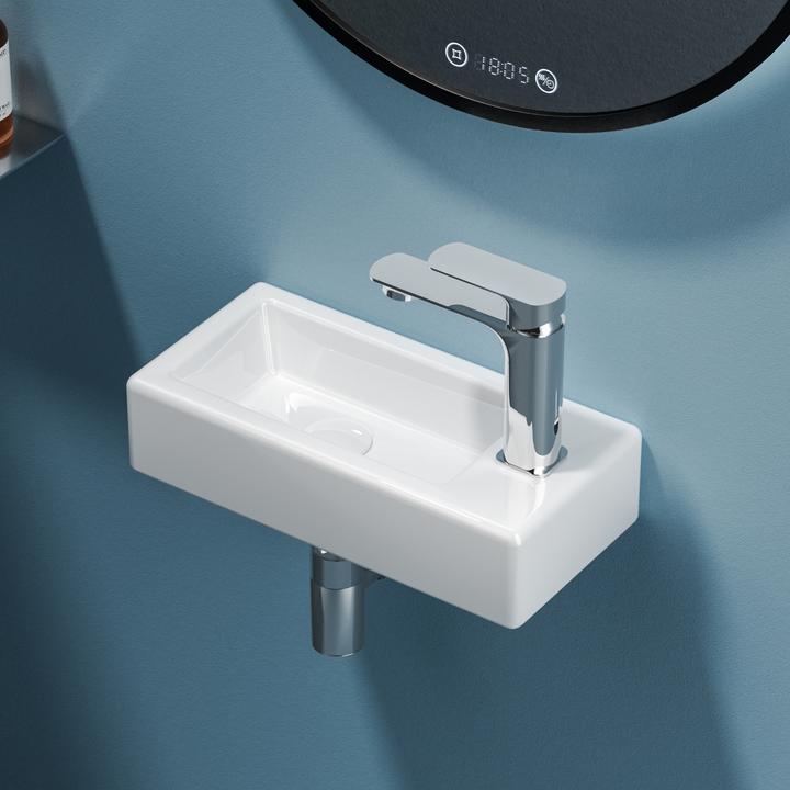 Produktbild Emke Waschbecken Reckiger Waschbecken Keramik Waschbecken Waschtisch Hängewaschbecken, Hahnloch Rech (2050 mm, 4050 mm)
