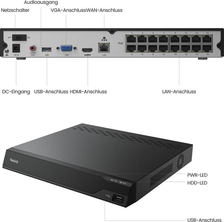 Immagine prodotto Reolink PR-PN16 PoE 32TB NVR für 24/7 Aufzeichnung (Videoregistratore di rete (NVR))