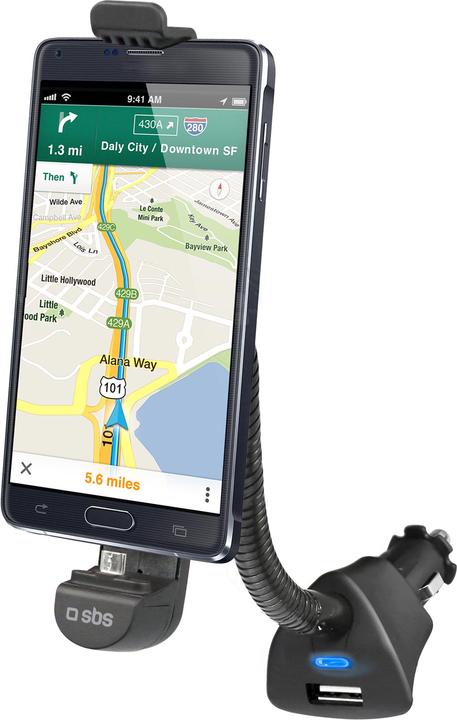 Image du produit SBS Support voiture avec connecteur micro-USB et port USB pour smartphones jusqu'à 5,5Inc