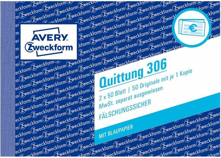 Actual product image Avery Receipt VAT shown separately (50x)