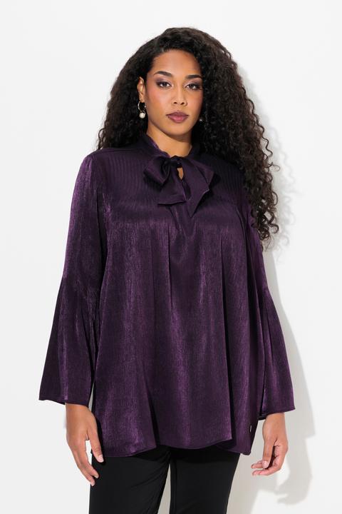 Immagine prodotto Ulla Popken Blusa dal taglio svasato con fiocco, scollo a V e maniche lunghe (50, 52)