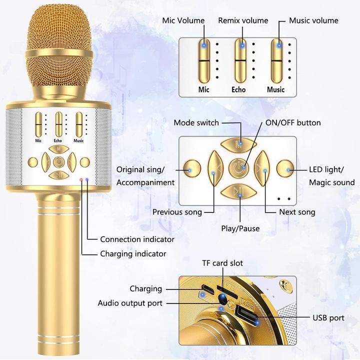 Produktbild Ankuka Karaoke Mikrofon mit Bluetooth, Gold
