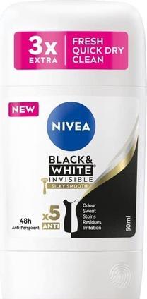 NIVEA Solid antiperspirant Black & White Invisible Silk y Smooth 50 ml (Stick, 50 ml)
