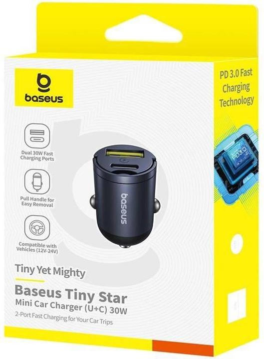 Actual product image Baseus Tiny Star Mini Car Charger (U+C) 30W Cosmic Black
