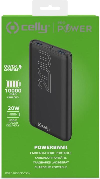 Actual product image Celly POWER BANK 10A PROPOWER 22W BLACK PBPD10000EV0BK (10000 mAh, 20 W, 37 Wh)