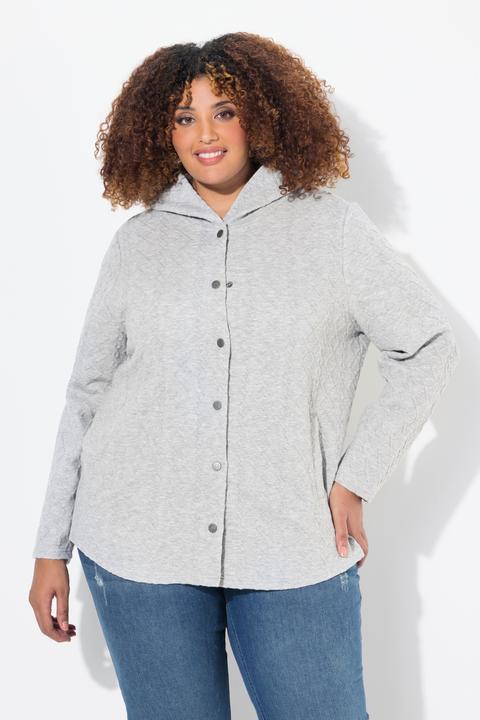 Image du produit Ulla Popken Veste à capuche, motif torsadé et boutons-pression. Dos plus long. (62)